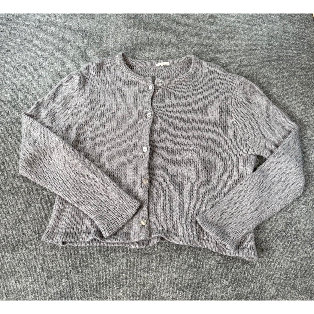 NIA Gray Ribbed Button Front Cardigan Sweater Wool Blend L/XL